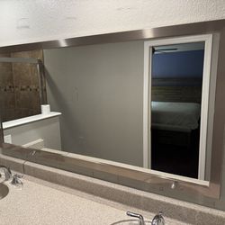 Mirror 68.5" x 33.5" With brushed nickel frame (orig $600)