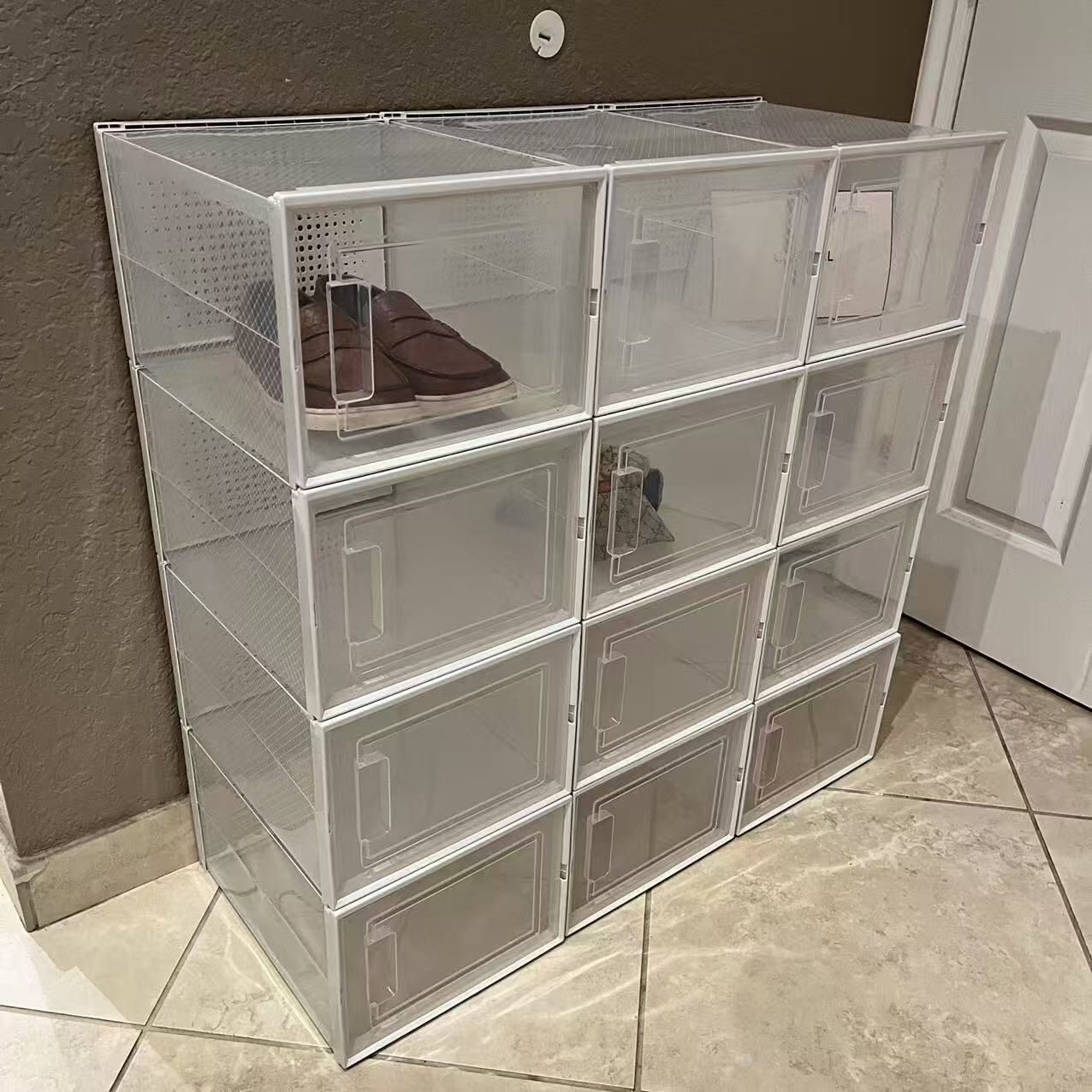 New In Box 12 PC 14”Wx11”Dx8.5”H XL Large Shoe Storage Protector Stackable Organizer Box Fit Up To US Men 14 