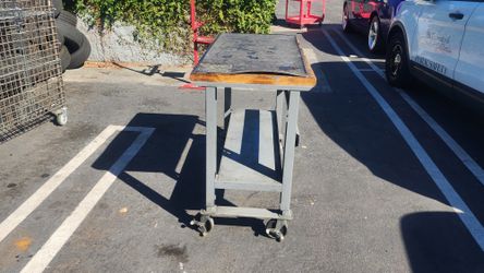 Uline Industrial Packing Tables (x1). Includes casters. Composite wood top.