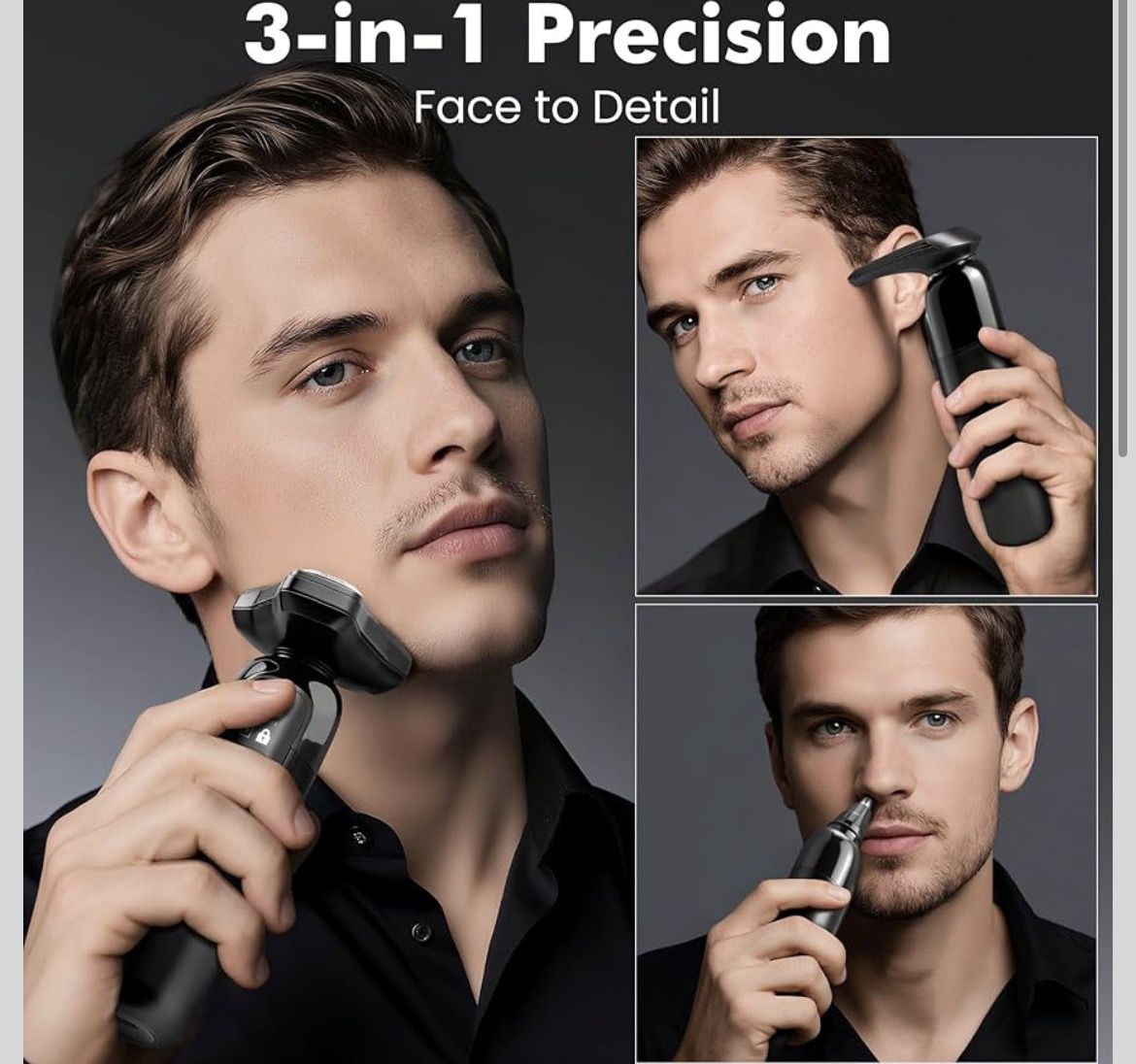 🆕 In 📦 Electric Razor for Men3️⃣in1️⃣Cordless Shaver3️⃣Blade Rotary Shavers Wet/Dry for Beard Nose&Face,IPX7Waterproof Fast Charge Travel Trimmer Gr