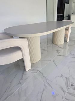 Oval Dining Table with Grand Double pedestals in Bone White