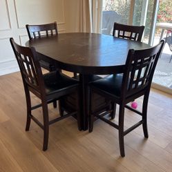 Real Wood Table And 4 Chairs With Ext Leaf