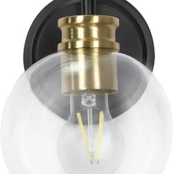 New 6” W 1-Light Vanity Sconce Lighting for On The Wall and Over The Mirror Matte Black W Brass Trim