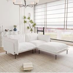 Modern 75 in. Tapered Arm Velvet L-Shaped Loveseat Modular Sectional Sofa with Ottoman