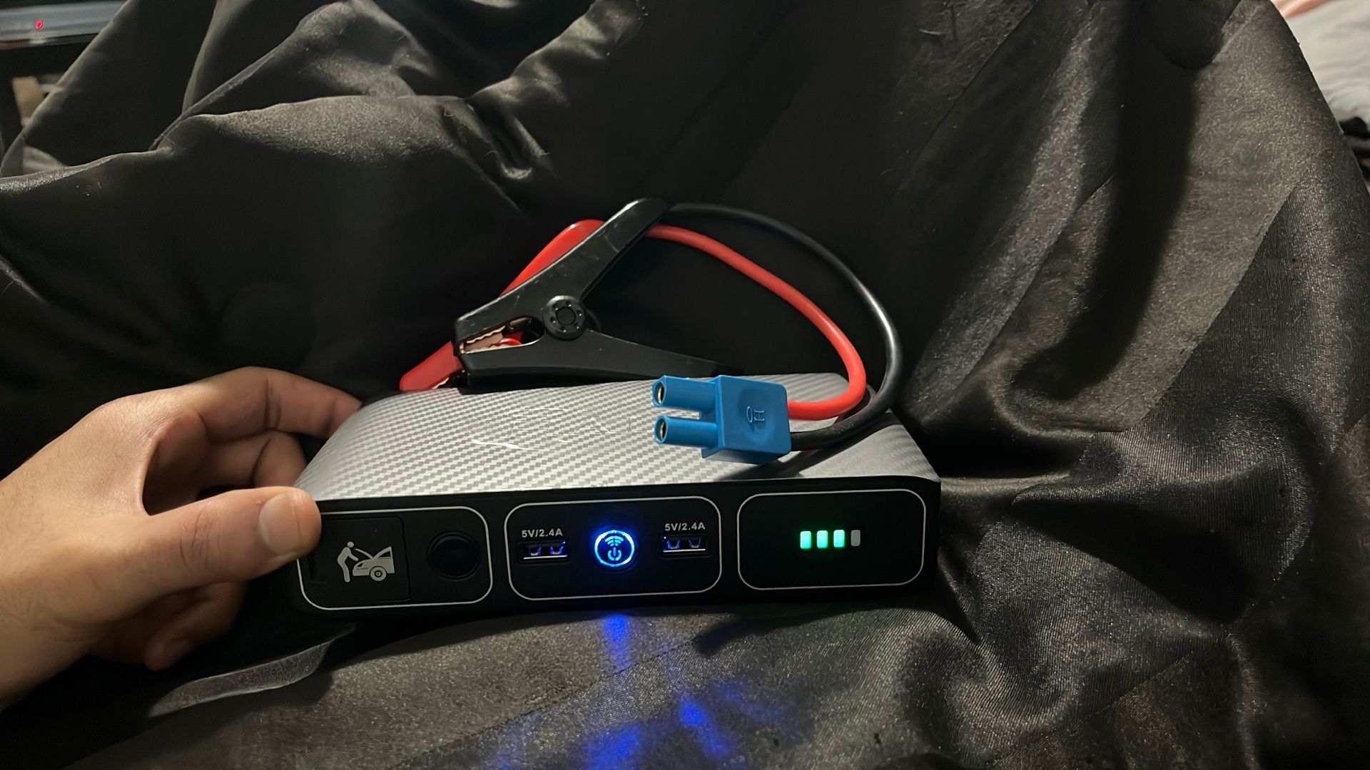 Halo Bolt 58830 mWh Portable Phone Laptop Charger Car Jump Starter with AC Outlet and Car Charger