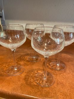 Set of 4 Crackled Glass Wine Glasses