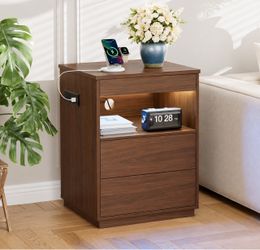 Nightstand with Hidden Compartment & USB/Type-C Charging Station - Locking Night Stand with Gun Draw