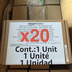 Lot of 20 Wireless Mouse Amazon Basics Computer 2.4 GHz Optical DPI Adjustable Ergonomic PC Mac Laptop Apple Black Tech Gift USB AA Batteries