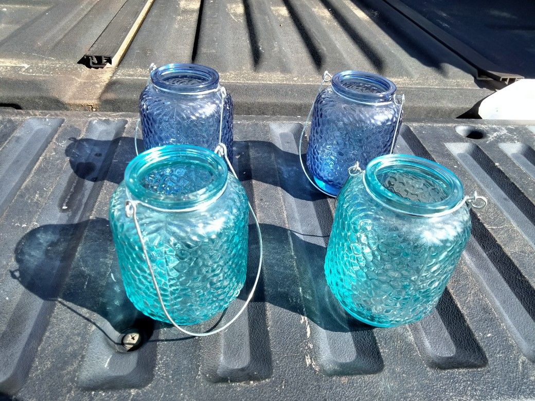 Teal/Blue Hanging Glass Jars