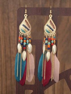 Handmade Colorful Beaded Feather Earrings