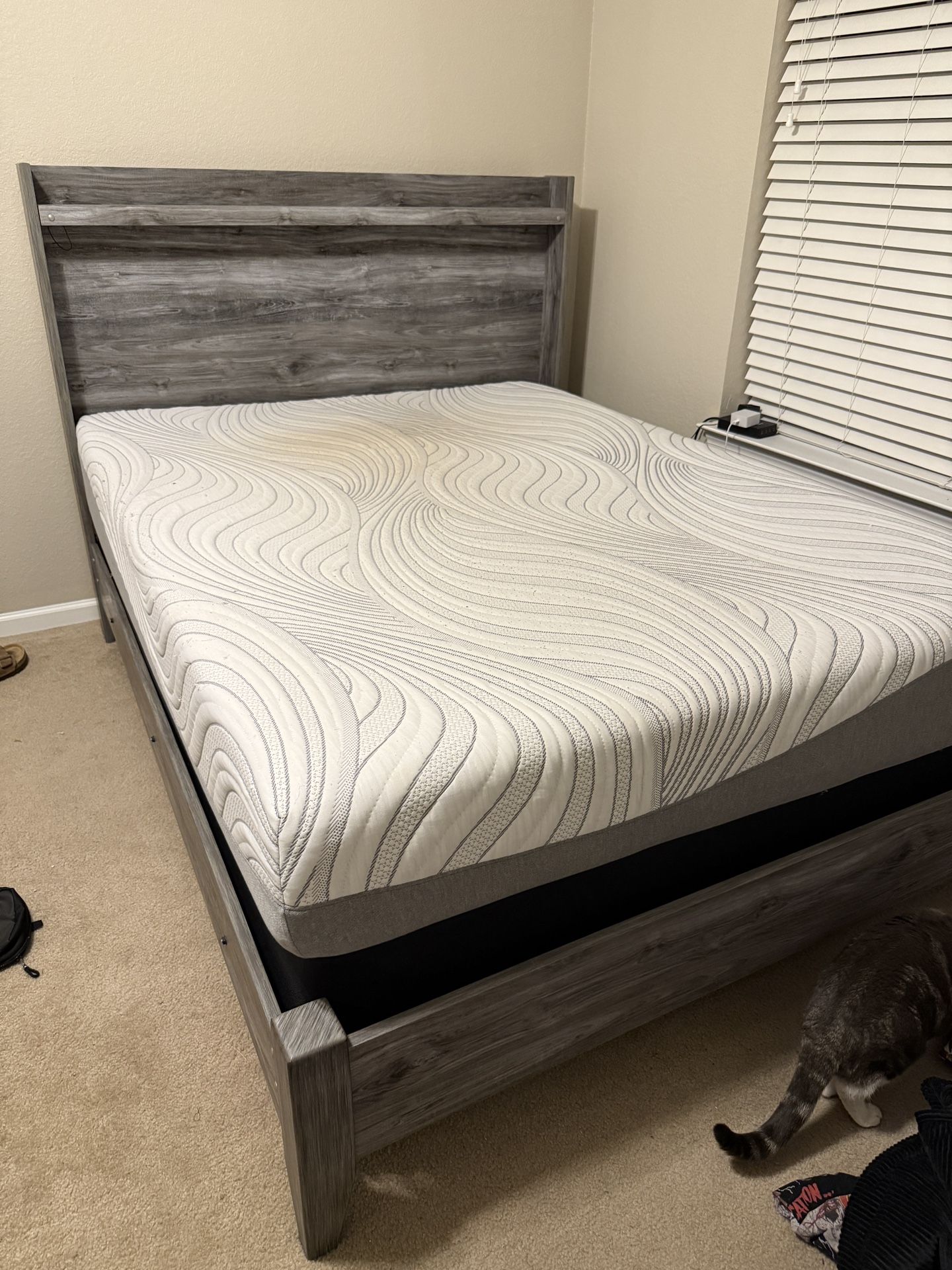 Memory Foam Queen Bed, Box Spring, and Bed Frame