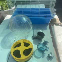 Hamster Cage, Exotic Nutrition Silent Runner small animal exercise Wheel, Exercise Ball And Attachable Bowls
