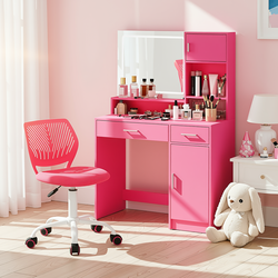 Homy Casa Matera Pink Vanity Set Lighted Mirror Desk with CARNATION Pink Swivel Chair