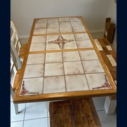 100% Wood Table With  Tile And Extension Leaf 