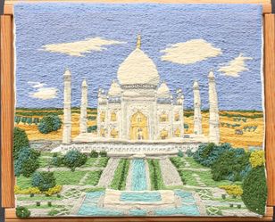 Taj Mahal vintage needlepoint embroidery tapestry original artwork landscape