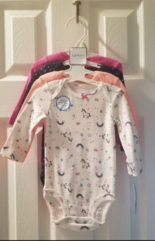 Carter's Baby Girls Cotton Long Sleeve Bodysuits 4 Pack 3 Months Brand New with Tags
