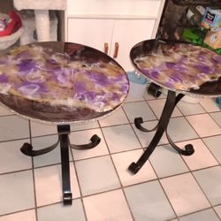 Beautiful Set Of Bling Handmade Resin Fluid Art Glass Top End Tables