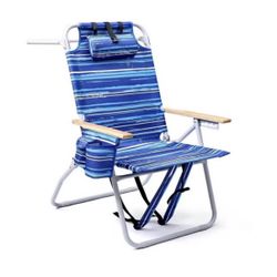 Tall Beach Chairs for Adults, 17" High Backpack Beach Chair with Wooden Armrests, 5 Positions Reclining Heavy Duty Chair with Large Cooler Pou