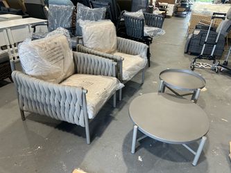 New -Outdoor Furniture Set of 2 Seats , Outdoor Sofa Set with 2 Round Side Tables
