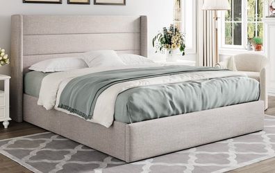Queen Size Beige Storage Lift Up Bed