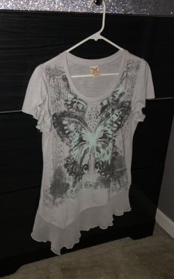 Gray and teal embellished butterfly top