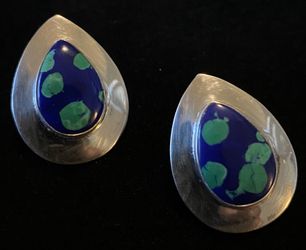 Azurite Vintage 925 Sterling Silver Teardrop Eartings 5.45 Grams