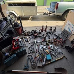 HUGE Mechanic & Contractor Tool Lot – Milwaukee, Makita, Nail Gun, Grinders, Drills, Jack Stands, Hand Tools – AS IS