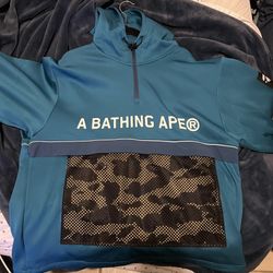 BAPE 1st Camo Pocket Relaxed Fit Double Knit Half Zip Hoodie 'Blue' XL