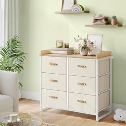 Kids Dresser with 6 Drawers, Boys Girls Dresser, with Water-Resistant Tabletop, Storage Organizer Cabinet, for Bedroom Hallway, Beige UGKR101K01