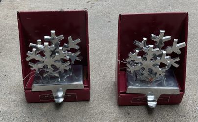 Silver Finish Double Snowflake Christmas Stocking Holders - Set of 2