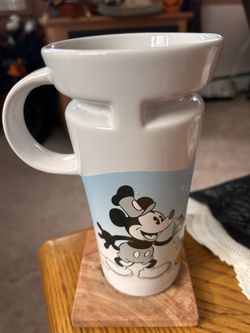 Disney Store Travel Coffee Mug Mickey Mouse Through The Years 6 1/2" w/ Lid