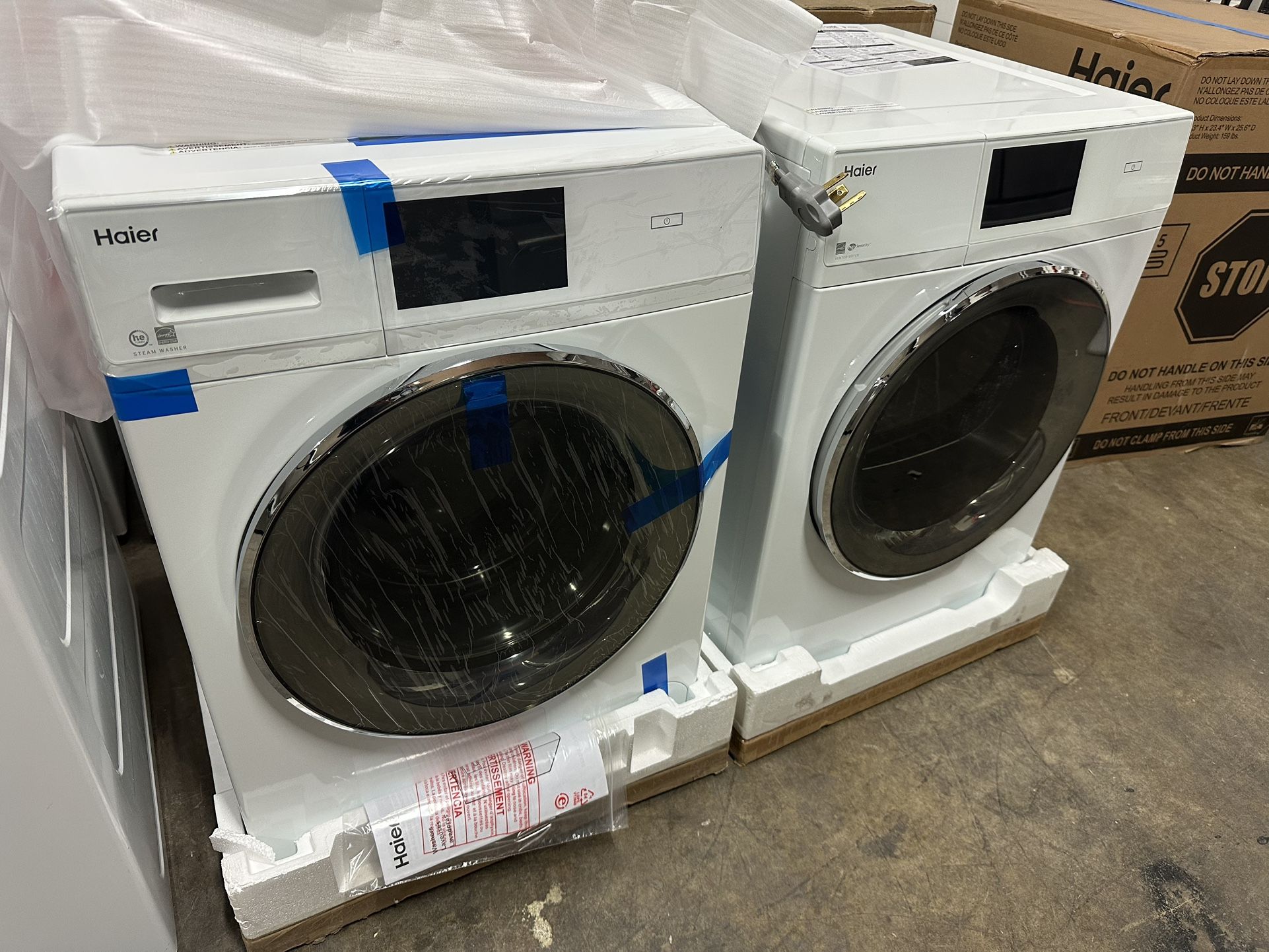 Brand New Open box 24 inch Haier ENERGY STAR® washer and electric dryer can deliver Retail price $2400 for the pair WASHER= Haier ENERGY STAR® 2.4 Cu