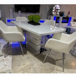White Table Dining Set 4 Chairs New