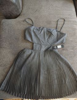 Gray Pleated Mini Dress with Cutout