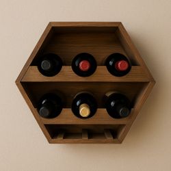 Rustic Hexagon Wine Rack – Modern Wall Bar Storage