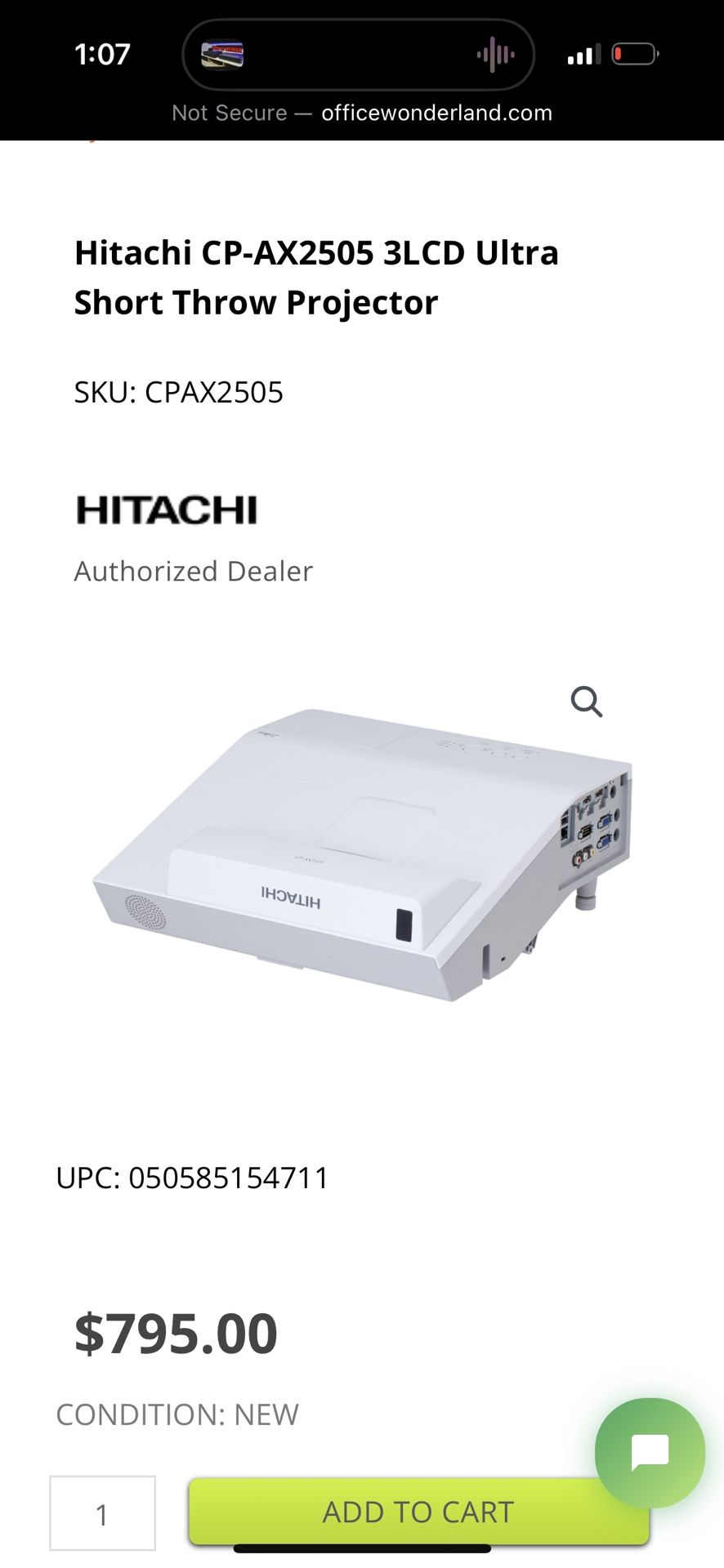 Hitachi short Throw