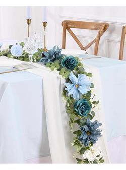New 6Ft Eucalyptus Garland with Flowers, Flower Garland Decorations Floral Rose Garland for Wedding Table Centerpieces Backdrop Wall Flower Vines for