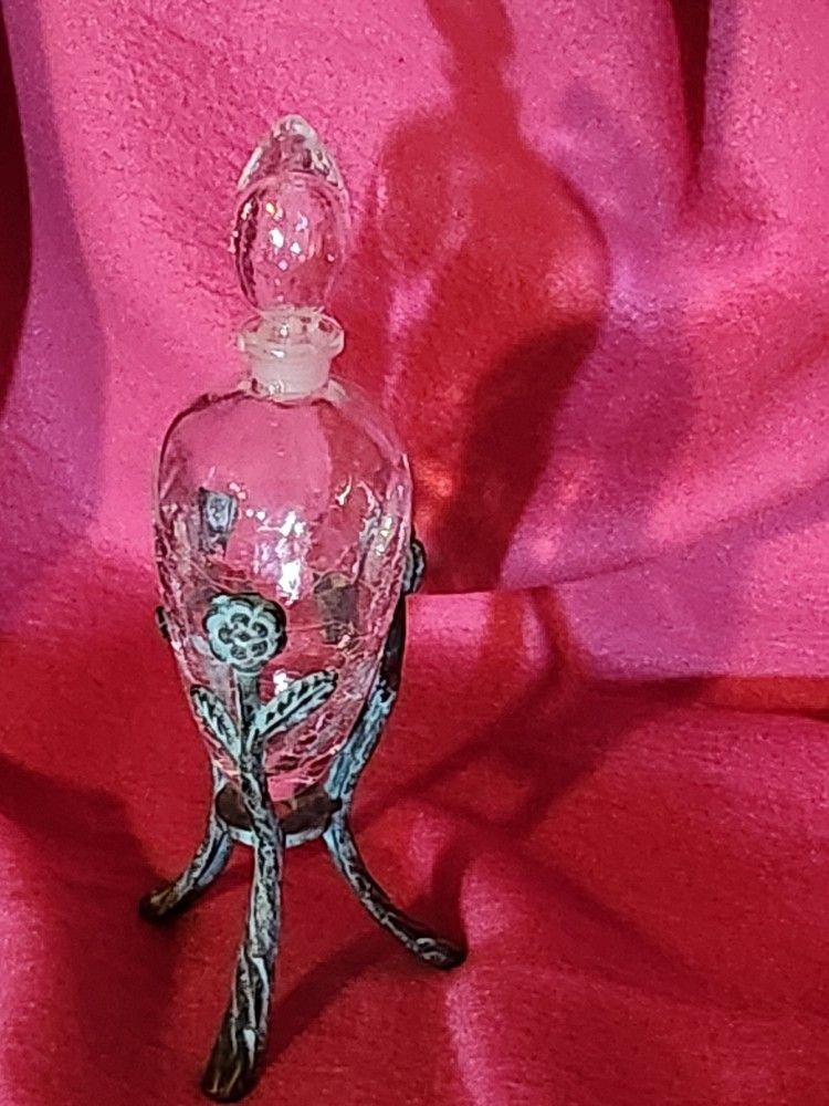 Vintage Crackle Glass Art Deco Perfume Bottle