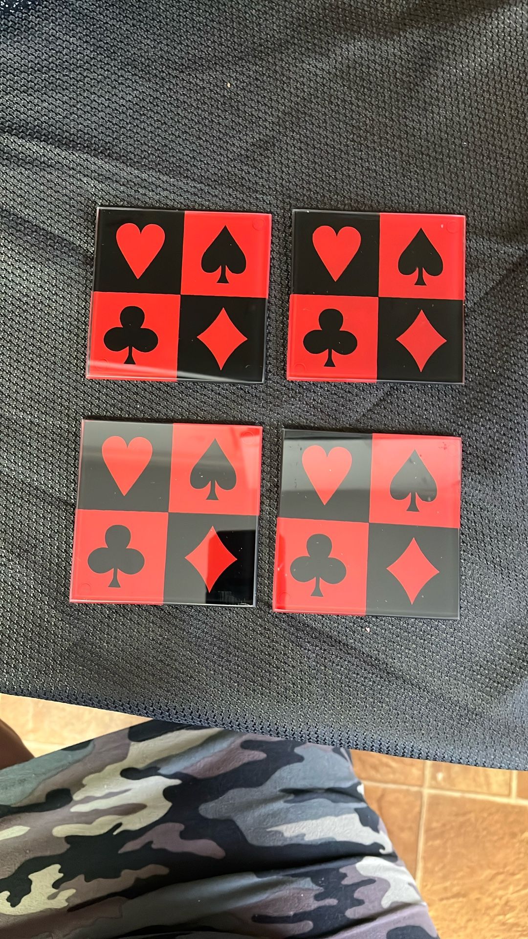 VINTAGE GLASS COASTERS WITH CLUBS.