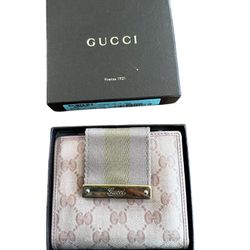 Gucci Pink/Beige GG Canvas Denim and Leather Italy Guccisma Flap Wallet