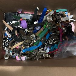 Box Full Of Watches And Watch Parts. 