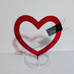 Red Heart Shaped Acrylic Earring Caddy Mirror Jewelry Tray Display Stand 1987 Vintage