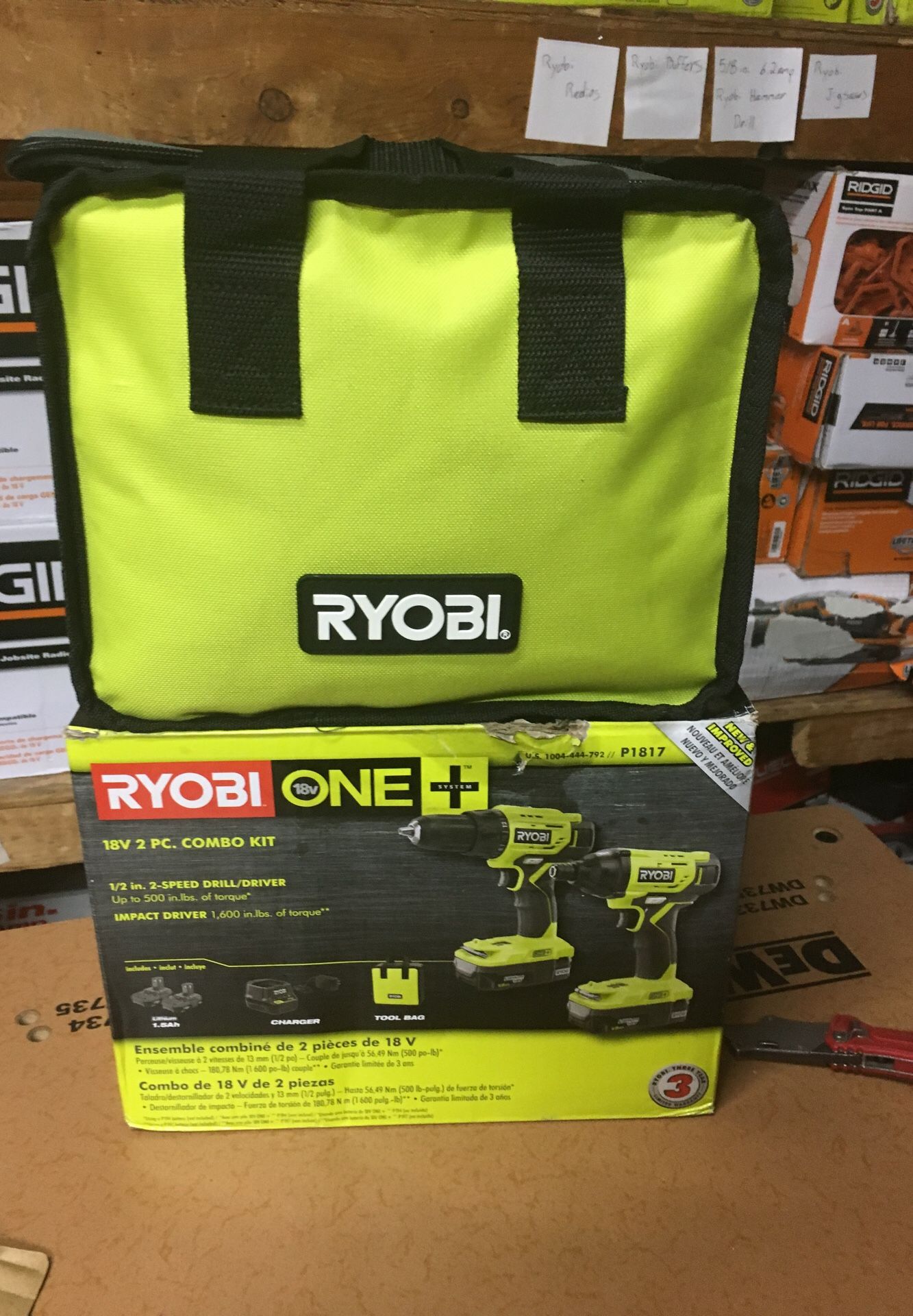 RYOBI 18-Volt ONE+ Lithium-Ion Cordless 2-Tool Combo Kit w/ Drill/Driver, Impact Driver, (2) 1.5 Ah Batteries, Charger and Bag