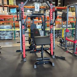 MARCY SM-4033 Home Gym Smith Machine Squat Rack Power Cage with Olympic Bench  