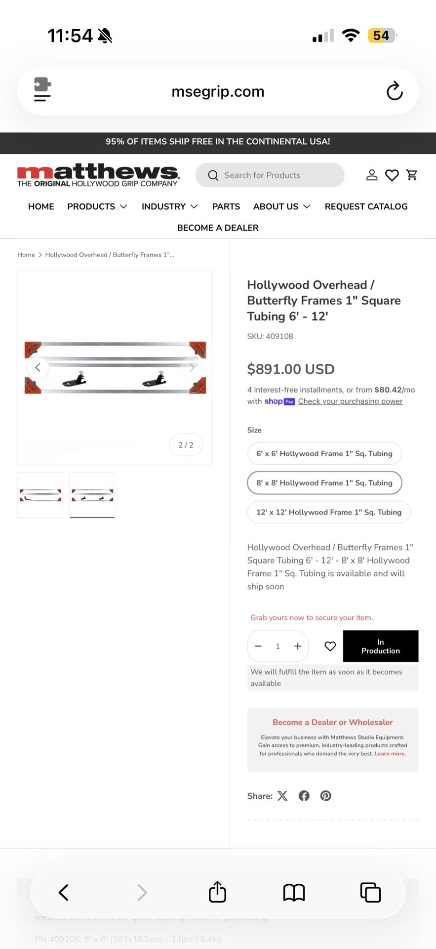 Matthews 8x8 Hollywood Frame