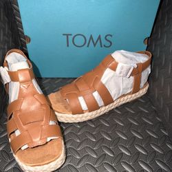 TOMS Jac Fisherman Sandals Women 9.5  Leather Braided Jute Rope Platform New