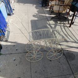 vintage or antique white metal/wicker doll carriage