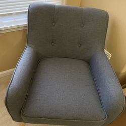 Mid-Century Modern Gray Upholstered Armchairs.         