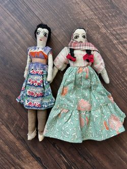 Pair of Vintage Handmade Folk Art Cloth Dolls – Traditional Costumes