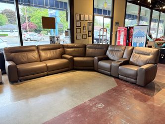 ATLAS 3-Piece Brown Leather Power Reclining Sectional with Power Headrest